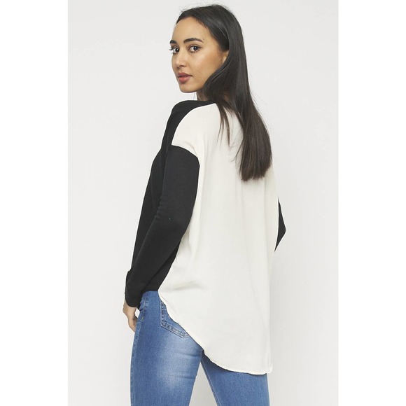BLACK WHITE KNIT CONTRAST TUNIC SWEATER